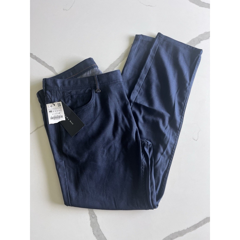Zara Pants Mens Size 36x30 Navy Blue Skinny Fit 5-pocket Pants Slacks NWT - Picture 1 of 7
